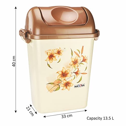 Nayasa Rectangular Swing Bin No 13 with Swing Lid, Capacity- 13.5 Liters, Without Inner Bucket, Multi Purpose Dustbin with Lid, Easy To Lift, Light Weighted, Ideal For Home/ Kitchen/ Office, L 33, B 21, H 40, Cream - Image 5