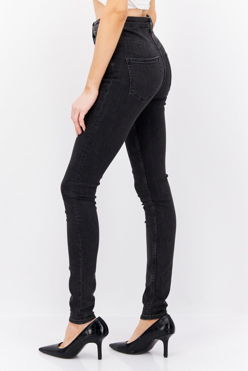 Weekday Women Skinny Fit Washed Denim Jeans, Black - Image 2