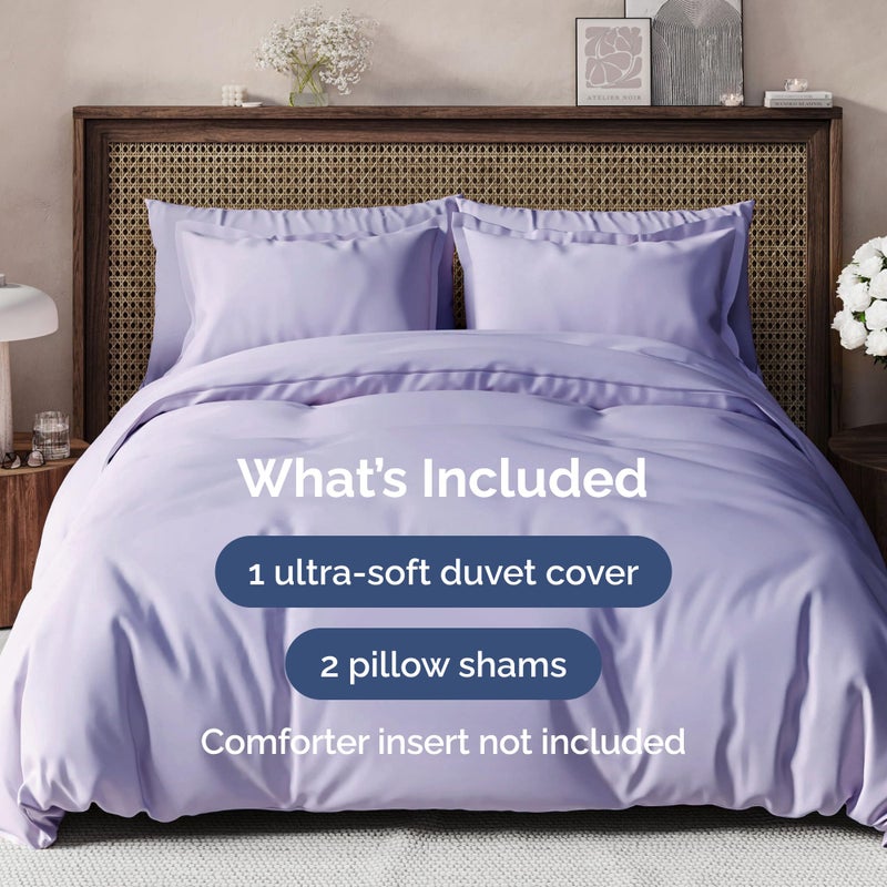 CGK Unlimited Duvet Cover Queen Size - Extra Soft Queen Size Duvet Cover - Lightweight & Breathable - Easy Care & Fade Free with Zipper Closures and Ties - 90" x 90" Inches - (Lavender) Comforter Not Included - Image 2