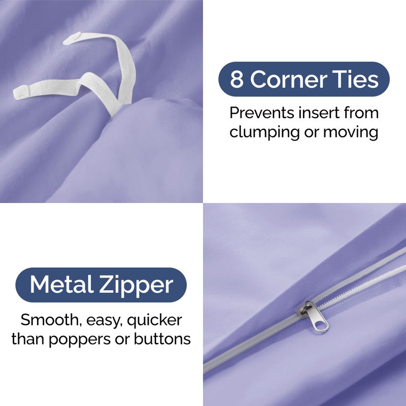 CGK Unlimited Duvet Cover Queen Size - Extra Soft Queen Size Duvet Cover - Lightweight & Breathable - Easy Care & Fade Free with Zipper Closures and Ties - 90" x 90" Inches - (Lavender) Comforter Not Included - Image 4