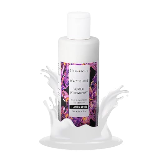GRANOTONE Premium Acrylic Pouring Paint Titanium White Colour 676 fl oz 200 ml Ready to Use Superior High Flow Formula for Canvas Wood Paper Craft and Fluid Art Projects Made in India - Image 1