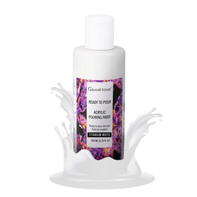 GRANOTONE Premium Acrylic Pouring Paint Titanium White Colour 676 fl oz 200 ml Ready to Use Superior High Flow Formula for Canvas Wood Paper Craft and Fluid Art Projects Made in India - Image 2