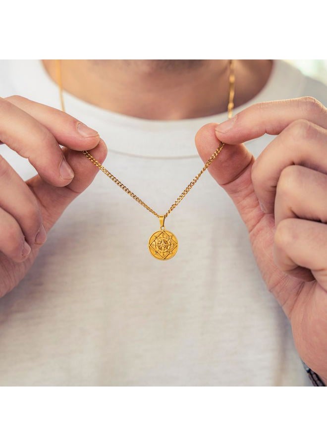 Murtoo Compass Pendant Necklace for Men Women, Silver Gold Stainless Steel Mens Necklaces Chain with Compass, Stylish Gift for Him Her (Gold, Round, 20") - Image 2