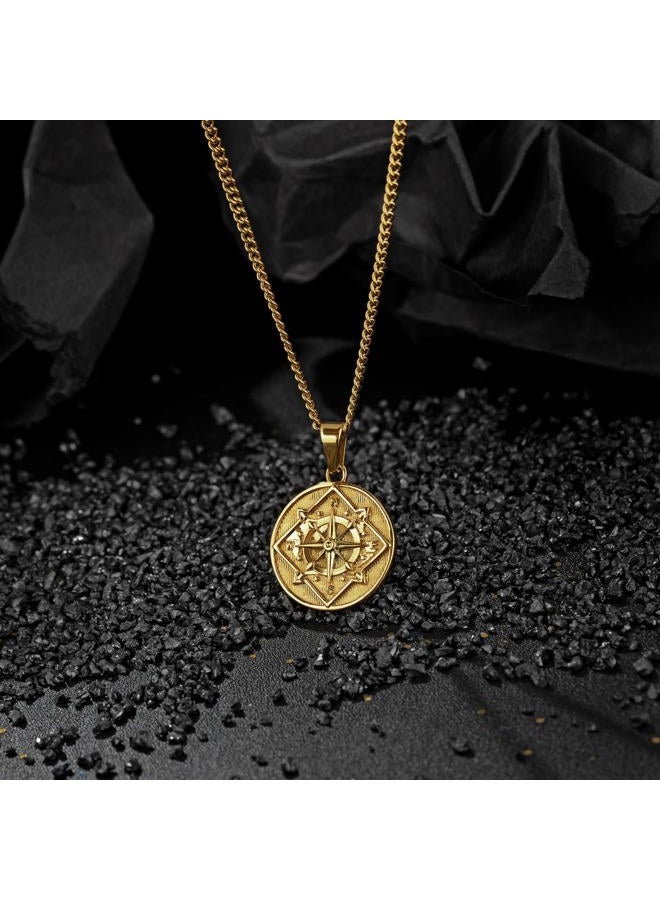 Murtoo Compass Pendant Necklace for Men Women, Silver Gold Stainless Steel Mens Necklaces Chain with Compass, Stylish Gift for Him Her (Gold, Round, 20") - Image 4