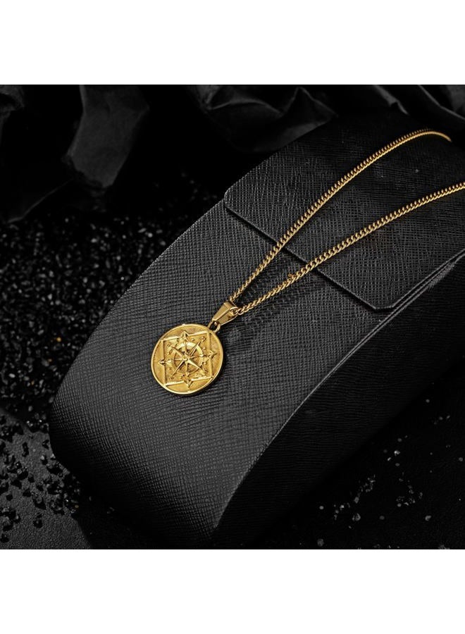 Murtoo Compass Pendant Necklace for Men Women, Silver Gold Stainless Steel Mens Necklaces Chain with Compass, Stylish Gift for Him Her (Gold, Round, 20") - Image 5