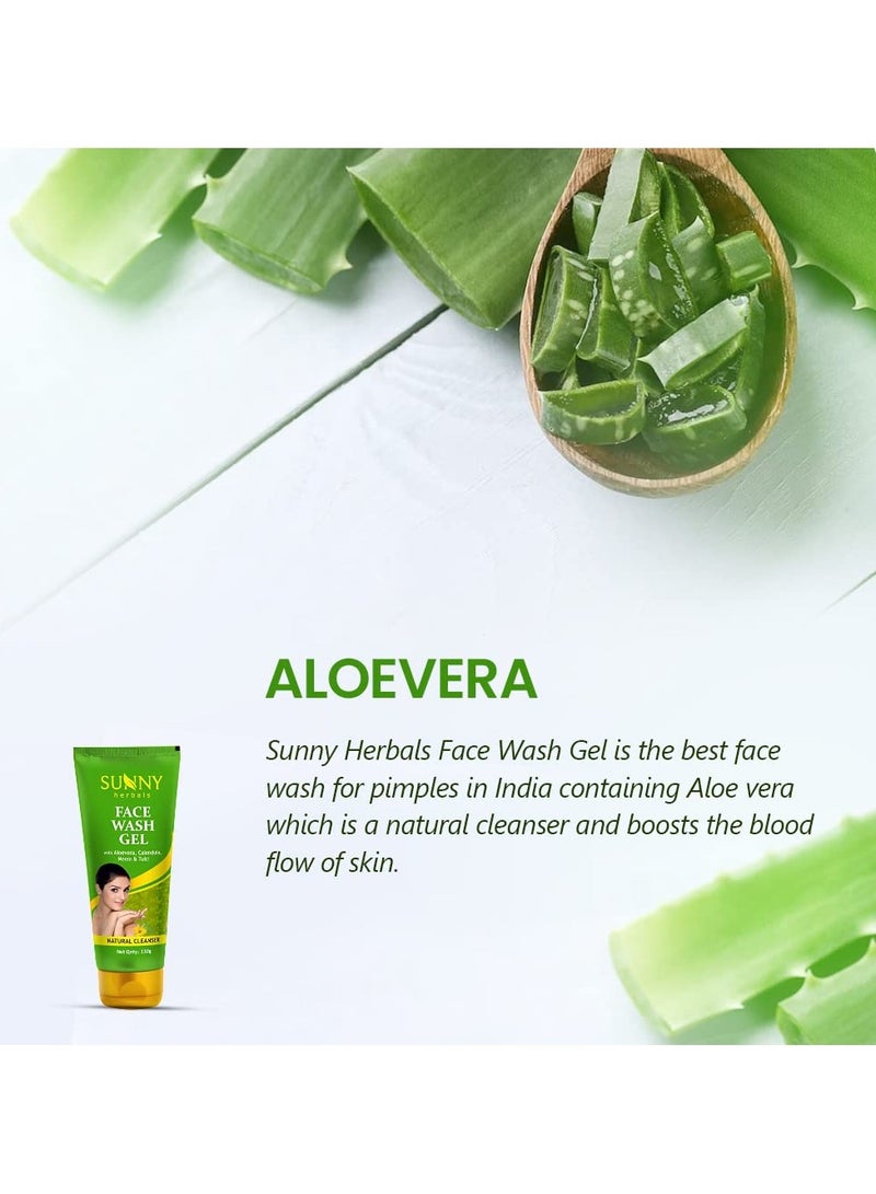 Sunny Herbals Face Wash Gel Enriched With Aloevera, Neem & Tulsi | For Cleansing, Preventing Pimples & Removing Extra Oil | Moisturizes & Gives Healthy, Fresh & Supple Skin | For All Skin Type, 110ml - Image 2