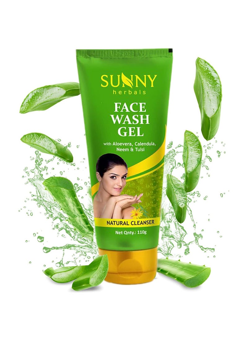 Sunny Herbals Face Wash Gel Enriched With Aloevera, Neem & Tulsi | For Cleansing, Preventing Pimples & Removing Extra Oil | Moisturizes & Gives Healthy, Fresh & Supple Skin | For All Skin Type, 110ml - Image 1