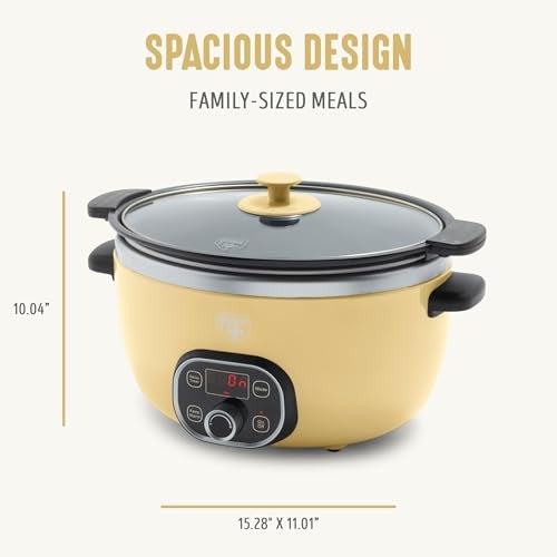 GreenLife 6QT Slow Cooker, Non-Toxic PFAS-Free Ceramic Nonstick Removable Interior Bowl, Programmable, Family Friendly, Keep Warm, Stovetop & Oven Safe, Dishwasher Safe Parts, Timer, Glass Lid, Yellow - Image 2