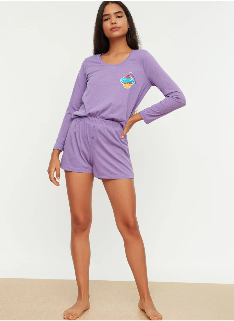 trendyol Graphic Knitted Pyjama Set