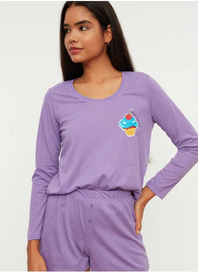 trendyol Graphic Knitted Pyjama Set