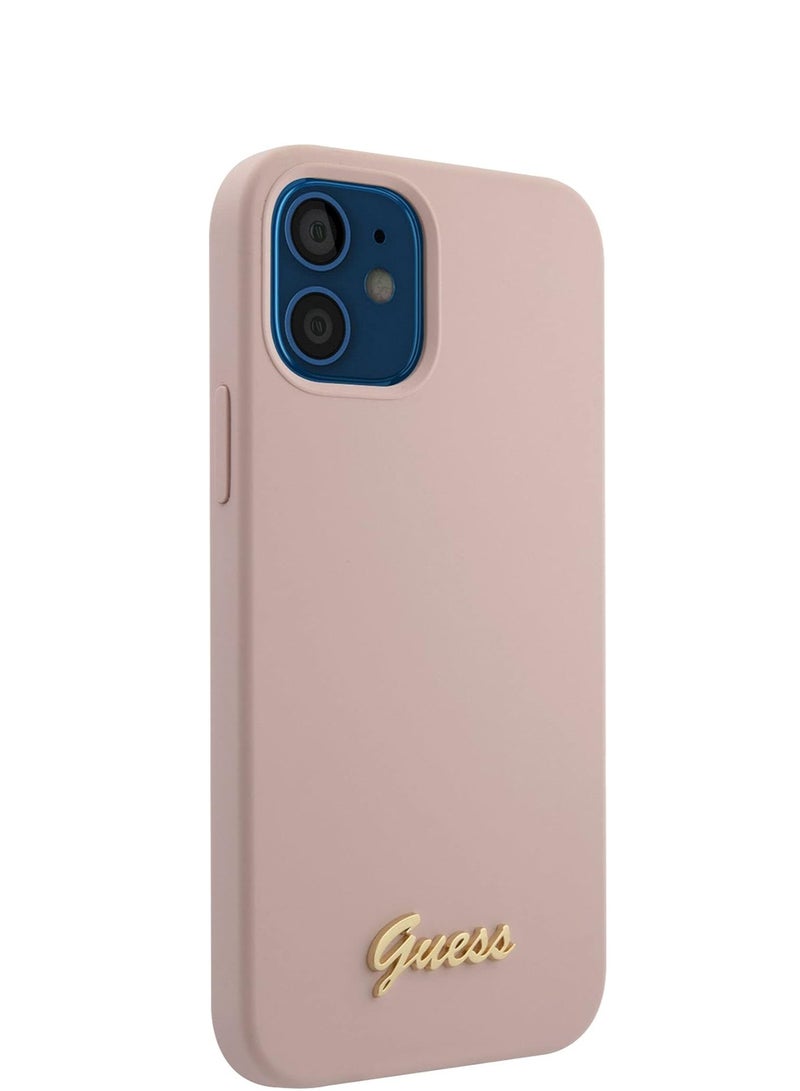 GUESS Guess Liquid Silicone Case W/Metal Logo Script For Iphone 12 Mini (5.4 Inches) - Pink - Image 1