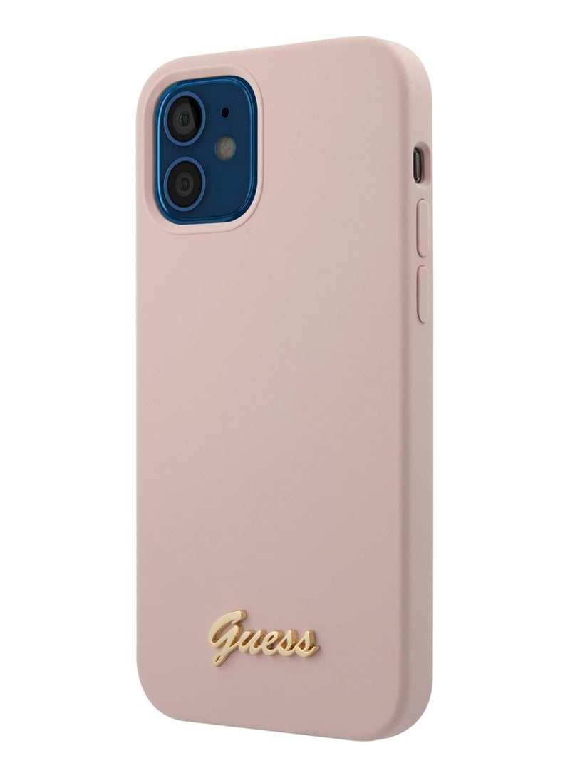 GUESS Guess Liquid Silicone Case W/Metal Logo Script For Iphone 12 Mini (5.4 Inches) - Pink - Image 2