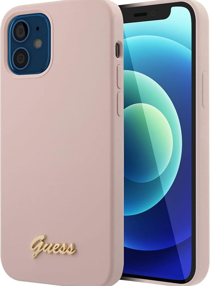 GUESS Guess Liquid Silicone Case W/Metal Logo Script For Iphone 12 Mini (5.4 Inches) - Pink - Image 3