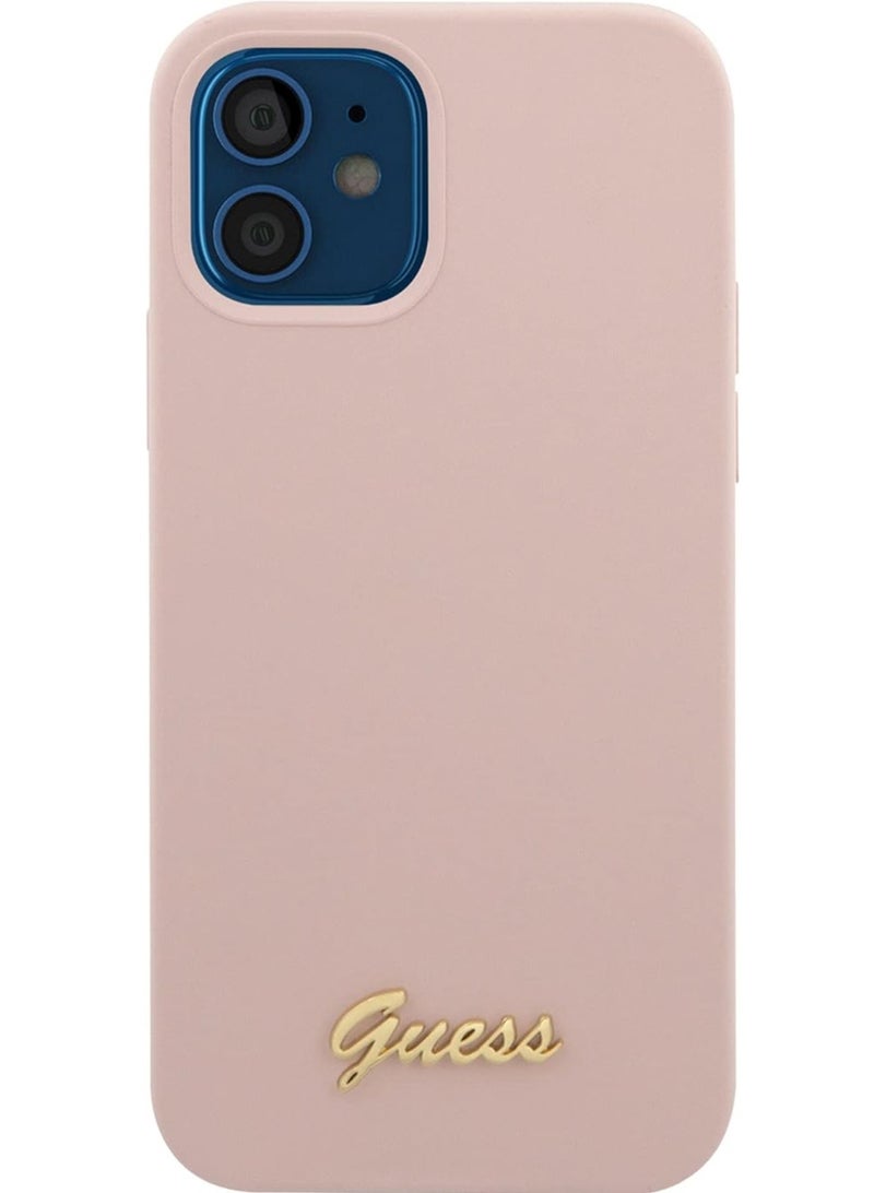 GUESS Guess Liquid Silicone Case W/Metal Logo Script For Iphone 12 Mini (5.4 Inches) - Pink - Image 4