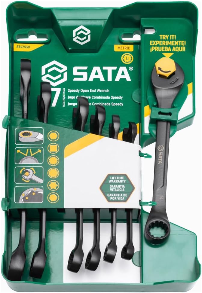 ساتا مجموعة مفاتيح ربط SATA، 7 قطع من نوع Metric X6 Open End Ratcheting - أحجام 8، 10، 12، 13، 14، 15، 17 مم - Image 1