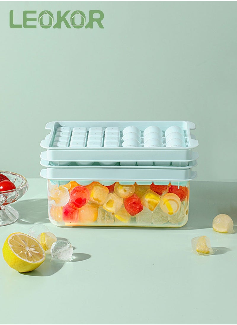 LEOKOR - Ice Cube Tray with Lid and Bin, 2 Tray Round and Square Ice Cube Molds, 64 Small Nugget Ice Cube Tray Making with Container and Scoop - Image 1