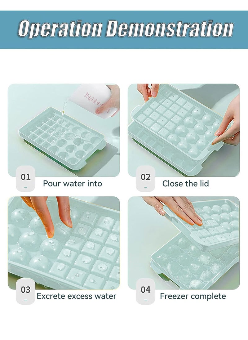 LEOKOR - Ice Cube Tray with Lid and Bin, 2 Tray Round and Square Ice Cube Molds, 64 Small Nugget Ice Cube Tray Making with Container and Scoop - Image 1