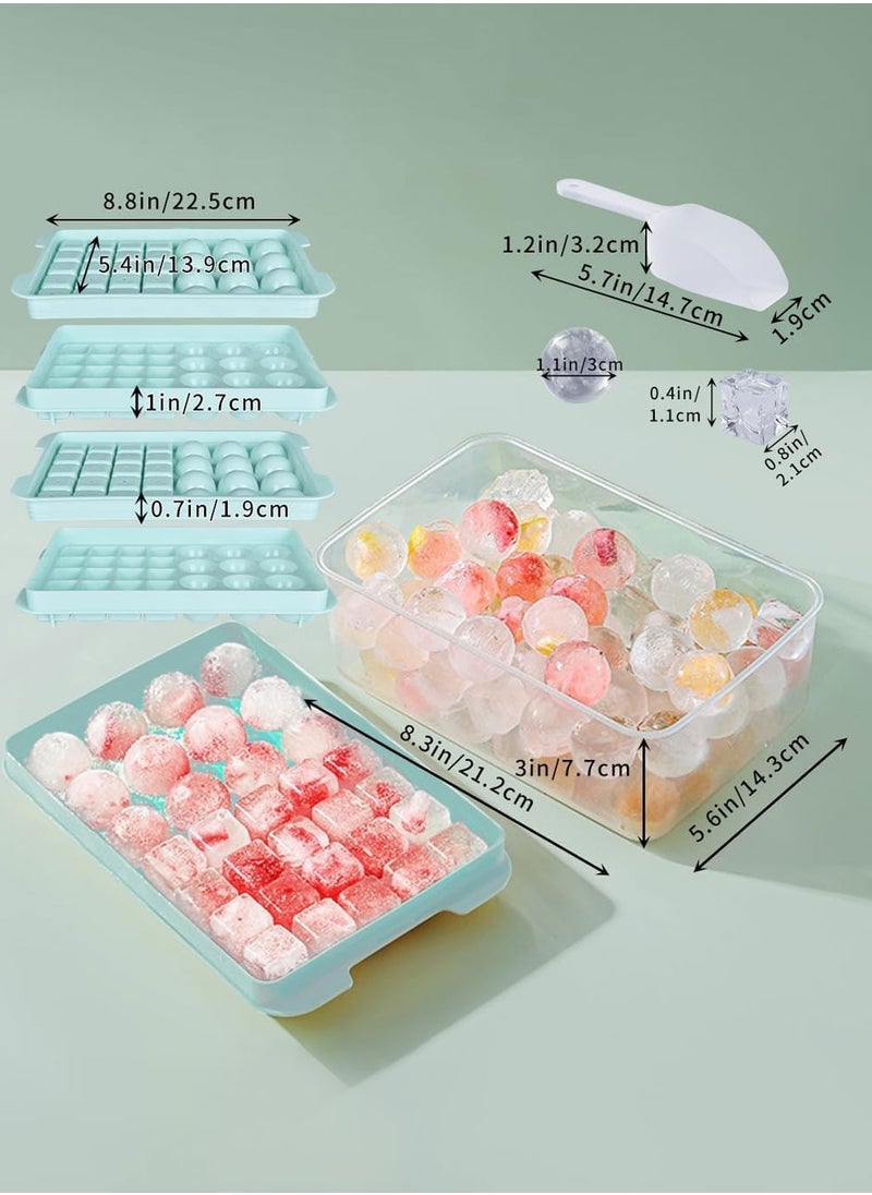 LEOKOR - Ice Cube Tray with Lid and Bin, 2 Tray Round and Square Ice Cube Molds, 64 Small Nugget Ice Cube Tray Making with Container and Scoop - Image 1