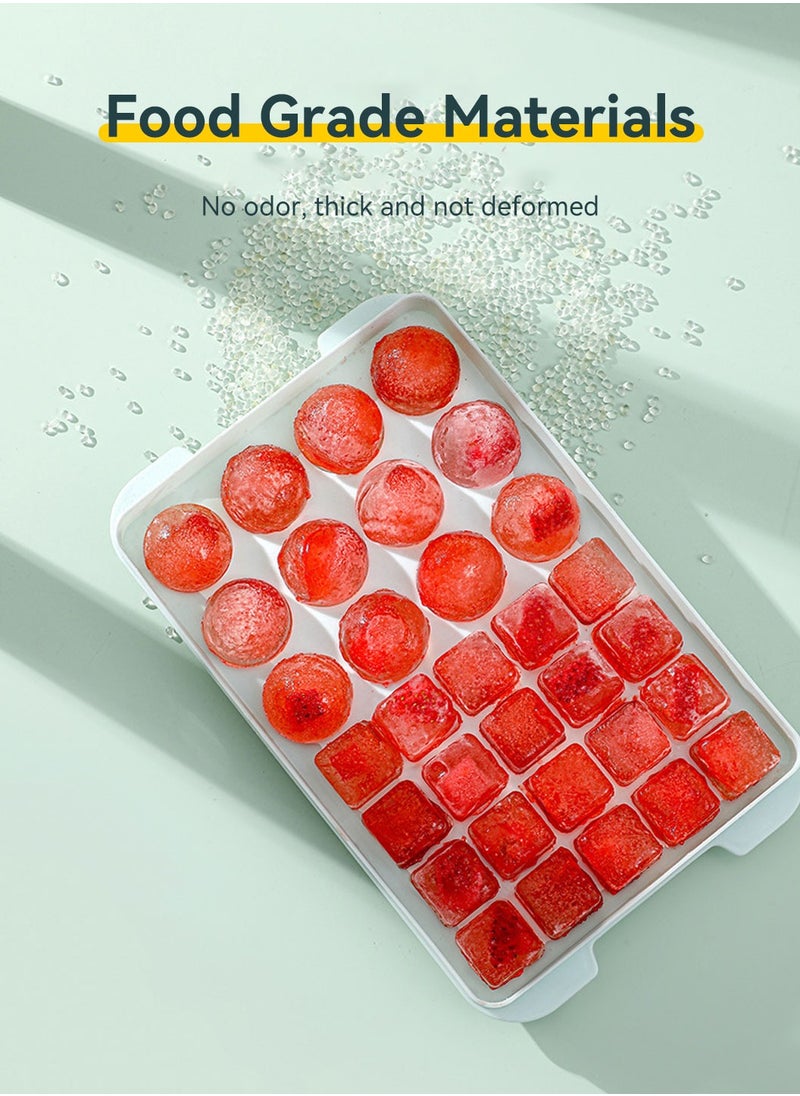 LEOKOR - Ice Cube Tray with Lid and Bin, 2 Tray Round and Square Ice Cube Molds, 64 Small Nugget Ice Cube Tray Making with Container and Scoop - Image 1