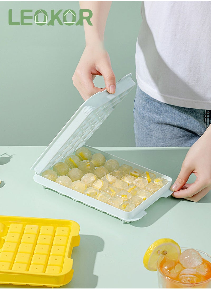LEOKOR - Ice Cube Tray with Lid and Bin, 2 Tray Round and Square Ice Cube Molds, 64 Small Nugget Ice Cube Tray Making with Container and Scoop - Image 1