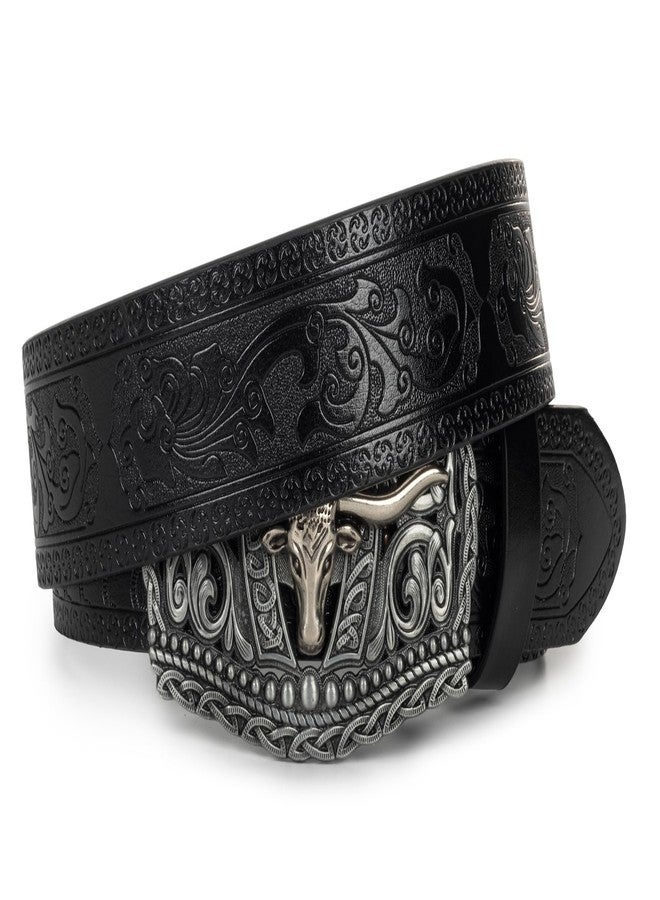 XuoAz Western Cowboy Belts for Men Women - Longhorn Bull Decoration Pu Leather Cowgirl-Country-Belt for Jeans Pants - Image 1