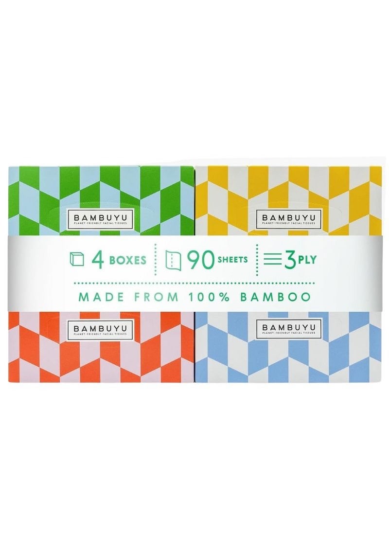 Bambuyu Bamboo 3 Ply Facial Tissues Rectangle 90 Sheets Pack of 4  - Image 1