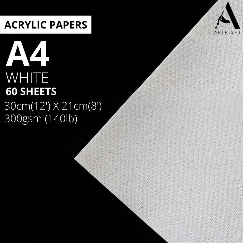 ArtRight Artists' Acrylic Paper (A4 Pack of 60 Sheets, 300 GSM); 300 GSM Handmade Sheets for Gouache & Acrylic Media (Papers for Acrylic & Gouache Media) - Image 2
