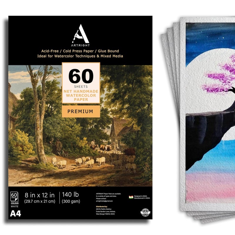 ArtRight Artists' Acrylic Paper (A4 Pack of 60 Sheets, 300 GSM); 300 GSM Handmade Sheets for Gouache & Acrylic Media (Papers for Acrylic & Gouache Media) - Image 1