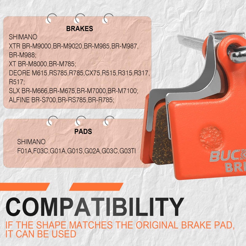BUCKLOS Bike Disc Brake Pads-Bicycle Disk Brake Pads for Shimano XT Br-M8000 M785 XTR M9000 M9020 M987 M988 SLX M7000 M675 M666 Deore M615 RS785 Alfine S700 for Mountain Bike/Ebike/Road Bike/Scooter - Image 3