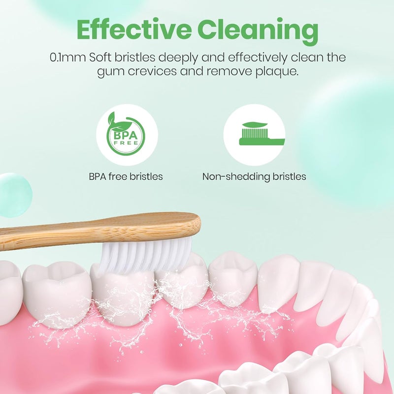 Daletu Bamboo Toothbrush Soft Bristle10-Pack, Biodegradable BPA Free Natural Toothbrush, Eco-Friendly, Wooden Organic Non-Plastic Travel Toothbrushes for Adults - Image 3