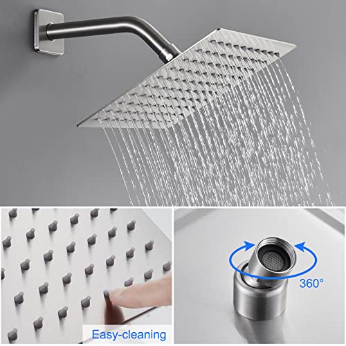 POPFLY Shower Faucet Set System, 8 Inch Square Rainfall Single Function Shower Faucet Trim Kit with Rough-In Valve, Brushed Nickle… - Image 3