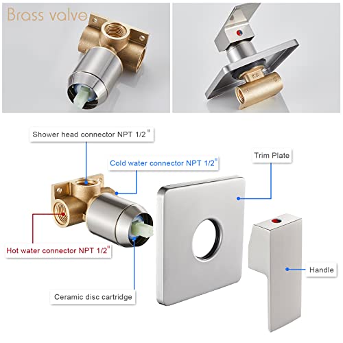 POPFLY Shower Faucet Set System, 8 Inch Square Rainfall Single Function Shower Faucet Trim Kit with Rough-In Valve, Brushed Nickle… - Image 5