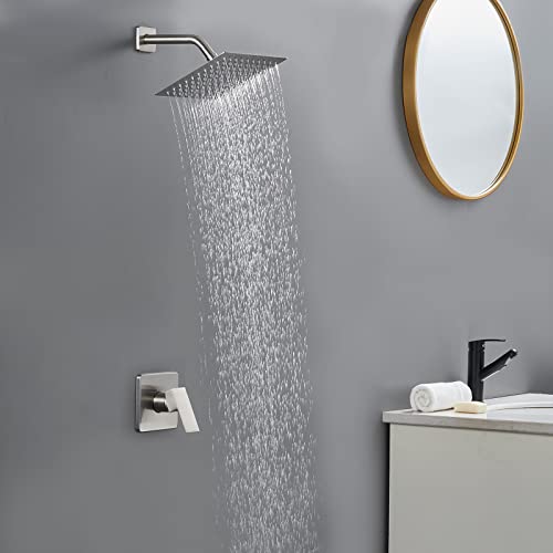 POPFLY Shower Faucet Set System, 8 Inch Square Rainfall Single Function Shower Faucet Trim Kit with Rough-In Valve, Brushed Nickle… - Image 2