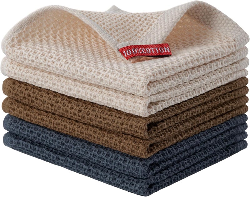 joybest Cotton Kitchen Dish Cloths, 6-Pack Waffle Weave Ultra Soft Absorbent Dish Towels Washcloths Quick Drying Dish Rags, 12x12 Inches, Mixed Color - Image 1