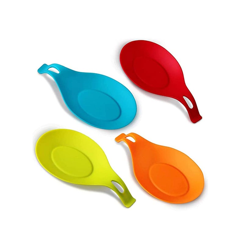 SOLARAE Kitchen Silicone Spoon Rest, Flexible Almond-shaped, Silicone Kitchen Utensil Rest Ladle Spoon Holder Set of 4 - Image 1