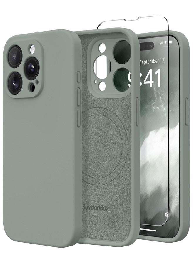 SuydanBox Magnetic for iPhone 15 Pro Case, Compatible with MagSafe, [Full Camera Protection][Screen Protector] Silicone Shockproof Protective Phone Case for iPhone 15 Pro 6.1", Calke Green - Image 1