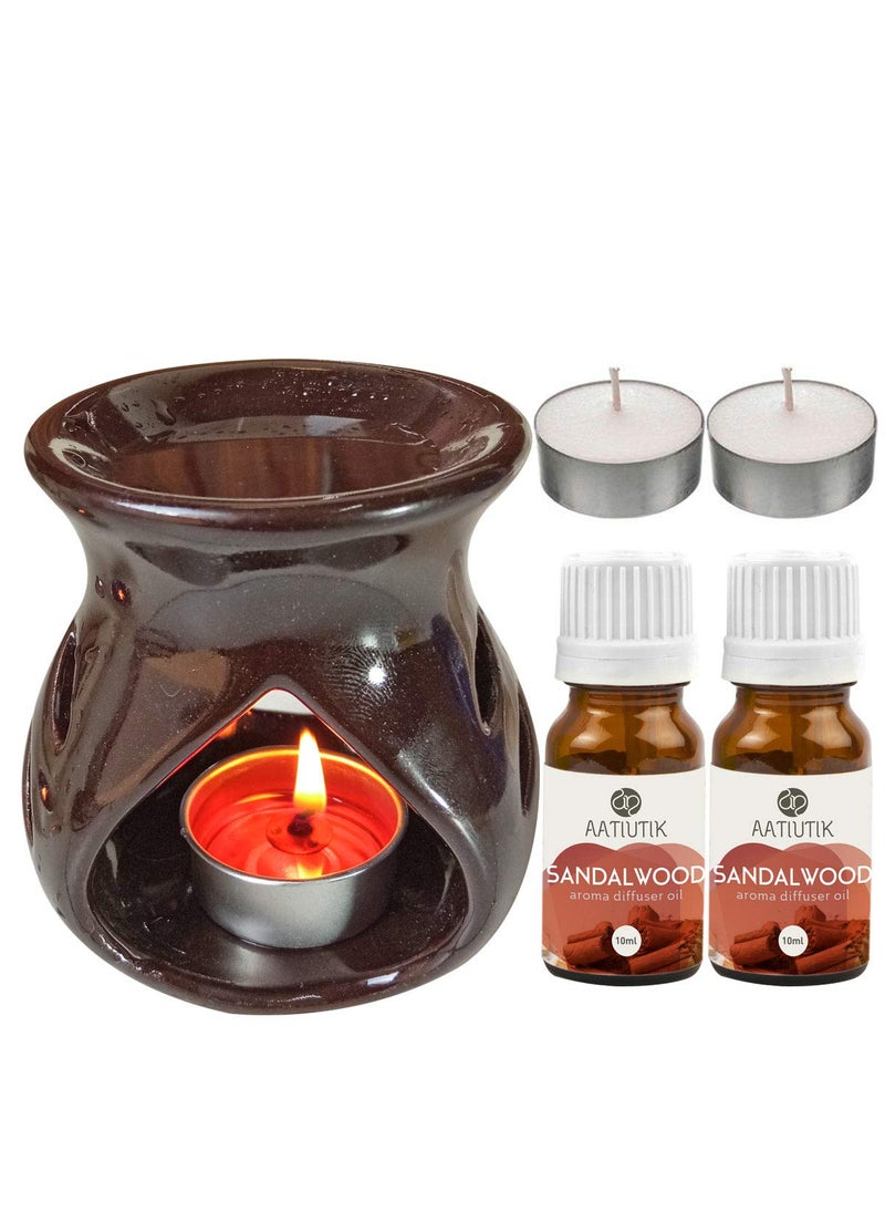 Aatiutik Aatiutik Ceramic Aroma Diffuser Oil Burner Home Fragrance with 2 Sandalwood Aroma Oil 2 Tlight Free for Home Office Hotel Spa  - Image 1