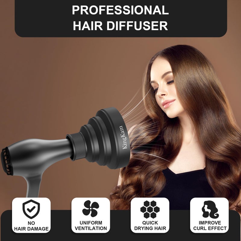 KingKam Collapsible Hair Dryer Diffuser - Travel and Easy Storage - Diffuser Attachment Fit Most Hair Dryers with Nozzle Diameter D-1.575Inch to 1.968 Inch (4-5cm) - Black - Image 2