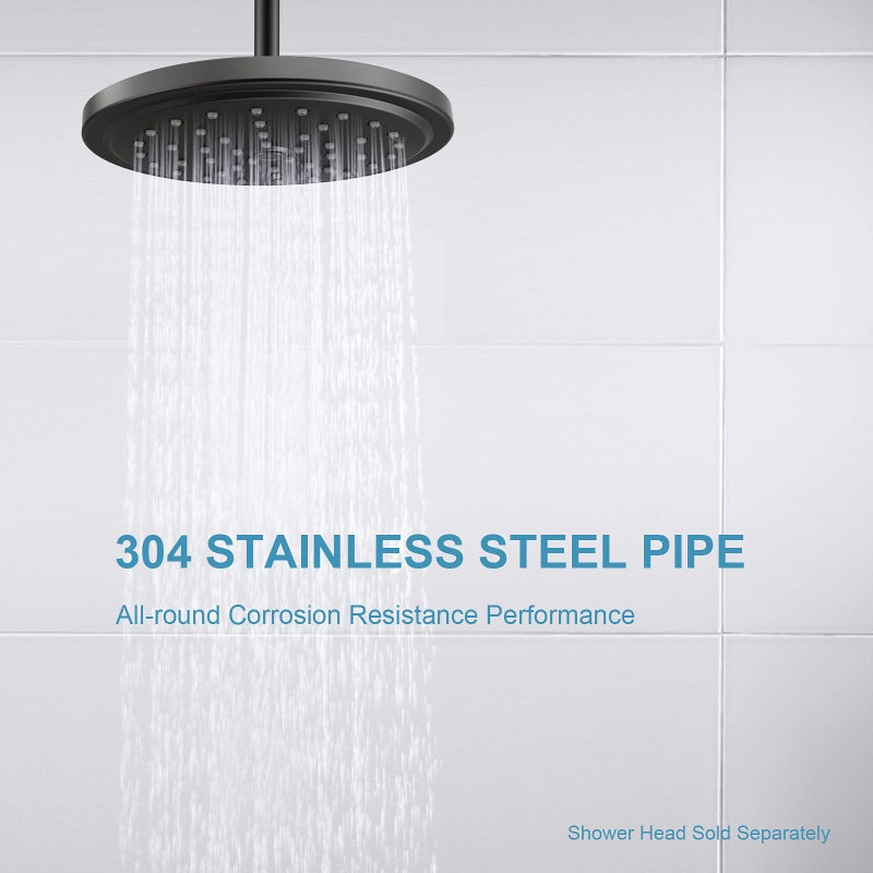 OFFO Shower Arm with Flange 10 in Ceiling Mount Replacement Rain Shower Head Straight Arm Ceiling-Mounted For Fixed Shower Head & High Pressure Rain Matte Black - Image 3