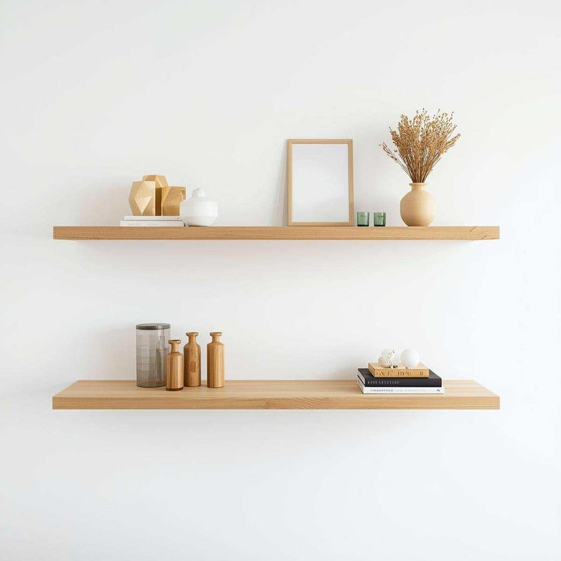 MDF Wood Wall Shelves, Modern Design, Waterproof and Scratch Resistant, 50 x 15 cm, Set of 2, with Mounting Supplies, for Kitchen, Bedroom, Office (Wooden) - Image 1