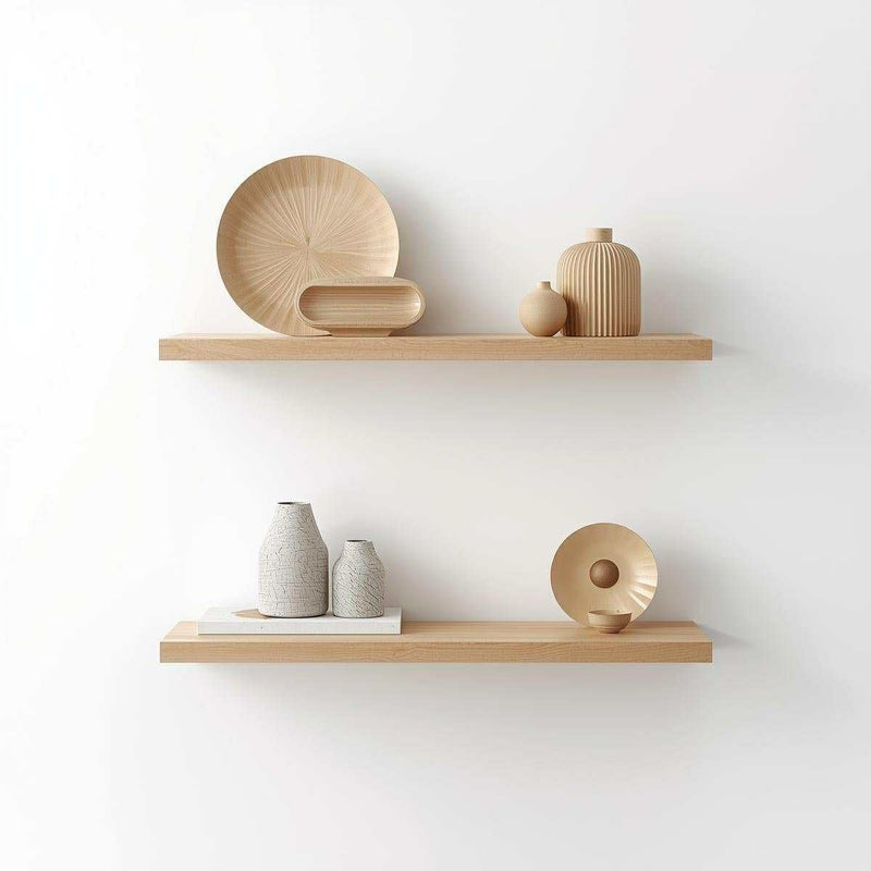 MDF Wood Wall Shelves, Modern Design, Waterproof and Scratch Resistant, 50 x 15 cm, Set of 2, with Mounting Supplies, for Kitchen, Bedroom, Office (Wooden) - Image 2