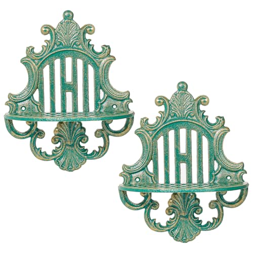 Sungmor 2PC Gothic Floating Shelves for Wall, Heavy-duty Cast Iron Wall Mounted Shelf, Small Old-fashioned Wall Display Ledges, Pretty Greenish-blue Wall Hanging Shelves for Indoor Outdoor Wall Decor - Image 1
