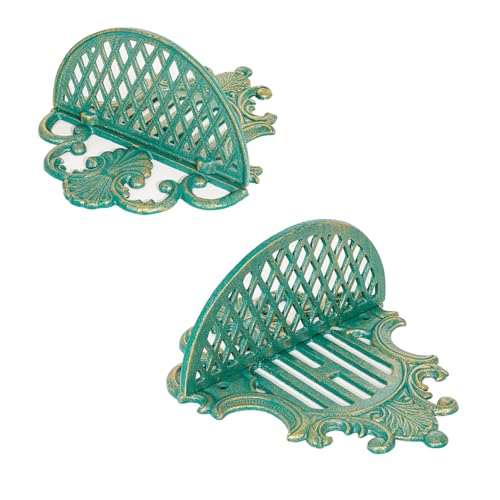 Sungmor 2PC Gothic Floating Shelves for Wall, Heavy-duty Cast Iron Wall Mounted Shelf, Small Old-fashioned Wall Display Ledges, Pretty Greenish-blue Wall Hanging Shelves for Indoor Outdoor Wall Decor - Image 5