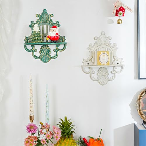 Sungmor 2PC Gothic Floating Shelves for Wall, Heavy-duty Cast Iron Wall Mounted Shelf, Small Old-fashioned Wall Display Ledges, Pretty Greenish-blue Wall Hanging Shelves for Indoor Outdoor Wall Decor - Image 4