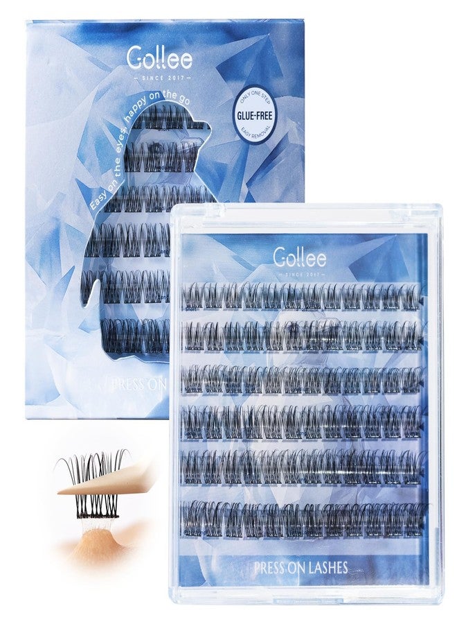 GOLLEE مجموعة رموش لاصقة ذاتياً، 72 قطعة بدون حاجة للصمغ، رموش مجمعة مسبقة اللصق بمظهر طبيعي، رفيعة جداً وخفيفة الوزن، سهلة التطبيق للمبتدئين (D Curl، بدون بقايا، تدوم طويلاً) - Image 1