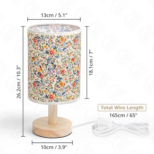 ABOUT SPACE Night Lamp-Floral Themed Bedside Reading Lamp With Wooden Base For Night,Bed Room,Living Room,Home & Decor-Cylindrical Lamp Shades For Living Room With Light (Bulb Included),Incandescent - Image 2