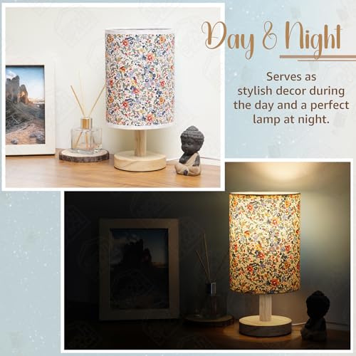 ABOUT SPACE Night Lamp-Floral Themed Bedside Reading Lamp With Wooden Base For Night,Bed Room,Living Room,Home & Decor-Cylindrical Lamp Shades For Living Room With Light (Bulb Included),Incandescent - Image 5