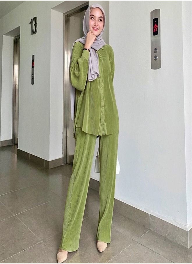 Loquat Fashion Solid Color Pleated Slacks Set 