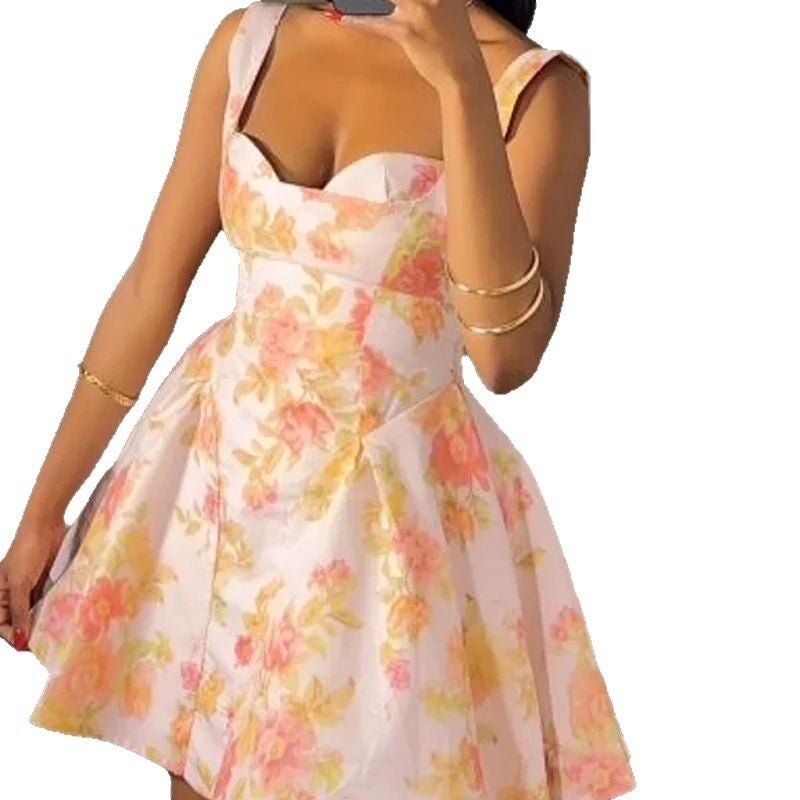 Women'S Sling Low-Cut Sleeveless Printed Short Dress - Image 5