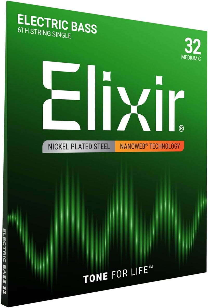 Elixir Nickel Plated Steel Electric Bass 6th String Single, Medium C (.032) with NANOWEB Technology - Image 1